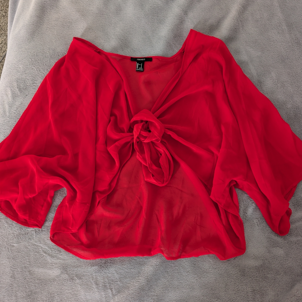 Forever 21 Vibrant Red Tie-Front Blouse
